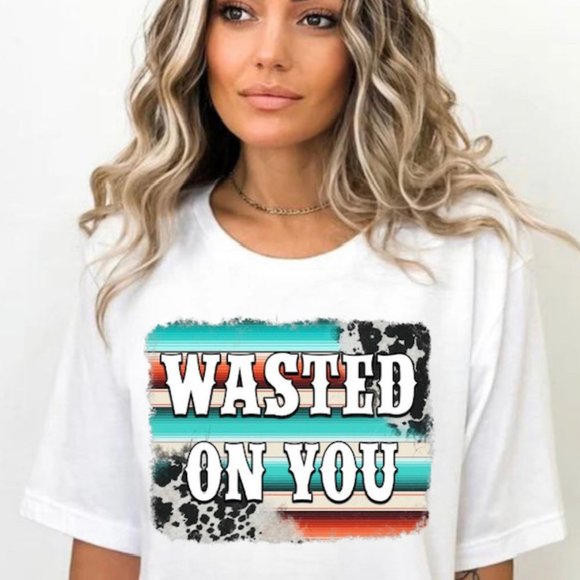Wasted On You Shirt | Cute Western Tshirt | Country Concert Tee | Cow Print Tee - Picture 1 of 1